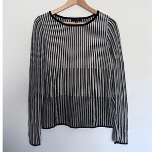 ANN TAYLOR mod black white abstract lightweight knit long sleeve sweater top